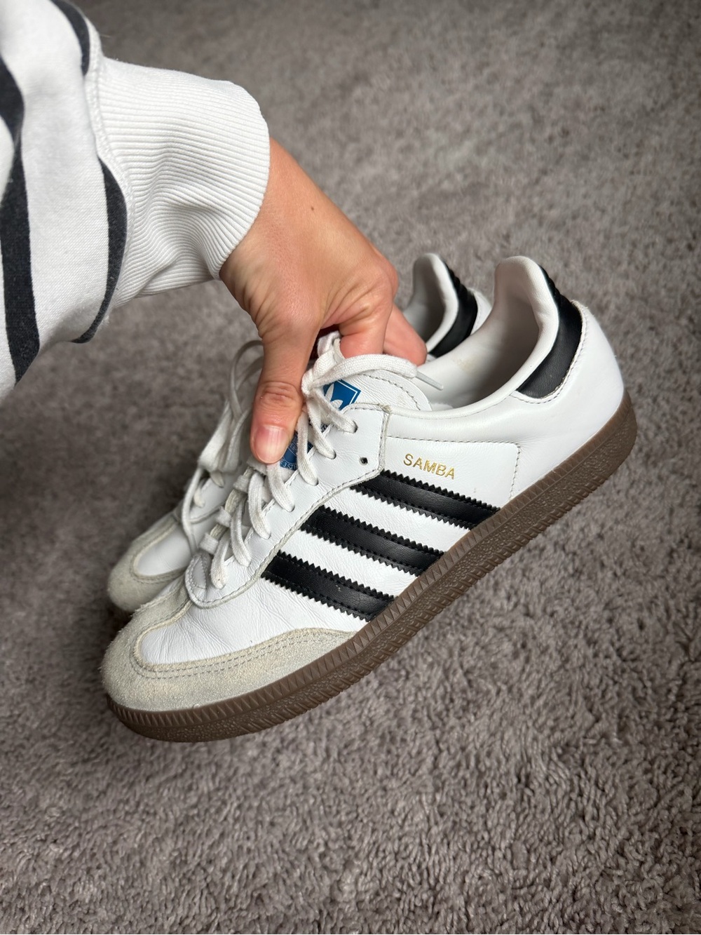 adidas Samba Leather Sneakers in White and Black with Gum Sole - Picture 3 of 6